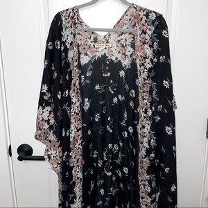 Black floral combo kimono / coverup